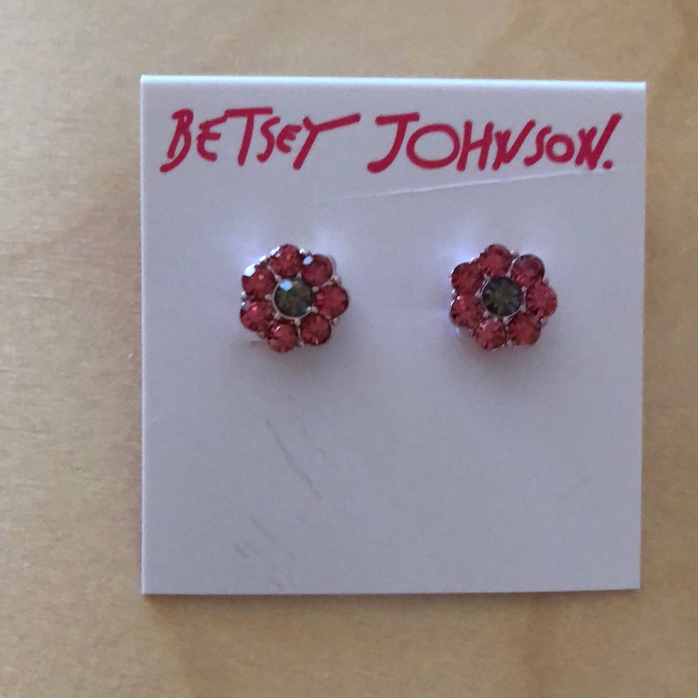 Betsey Johnson Delicate Pink Crystal Flower Stud Earrings NWT